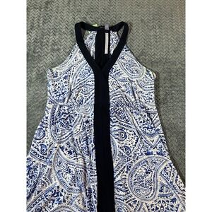 Carmen Marc‎ Valvo Dress 8 Luxe Blue Paisley Sleeveless Fit & Flare Packable